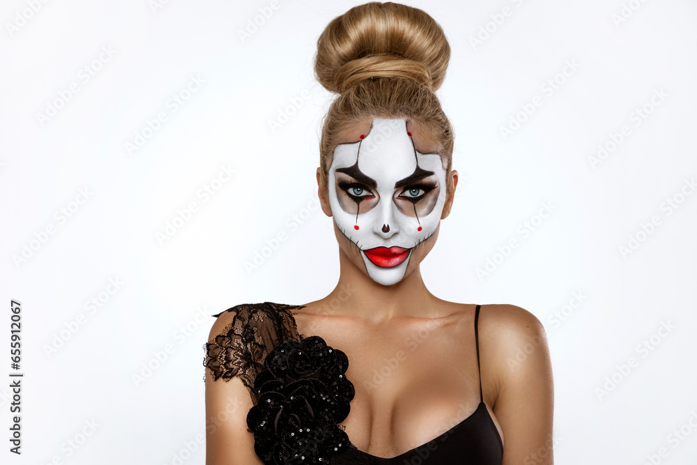 Sexy woman in a ballerina makeup on Halloween. Halloween makeup Sexy woman in a ballerina makeup on Halloween. Halloween makeup