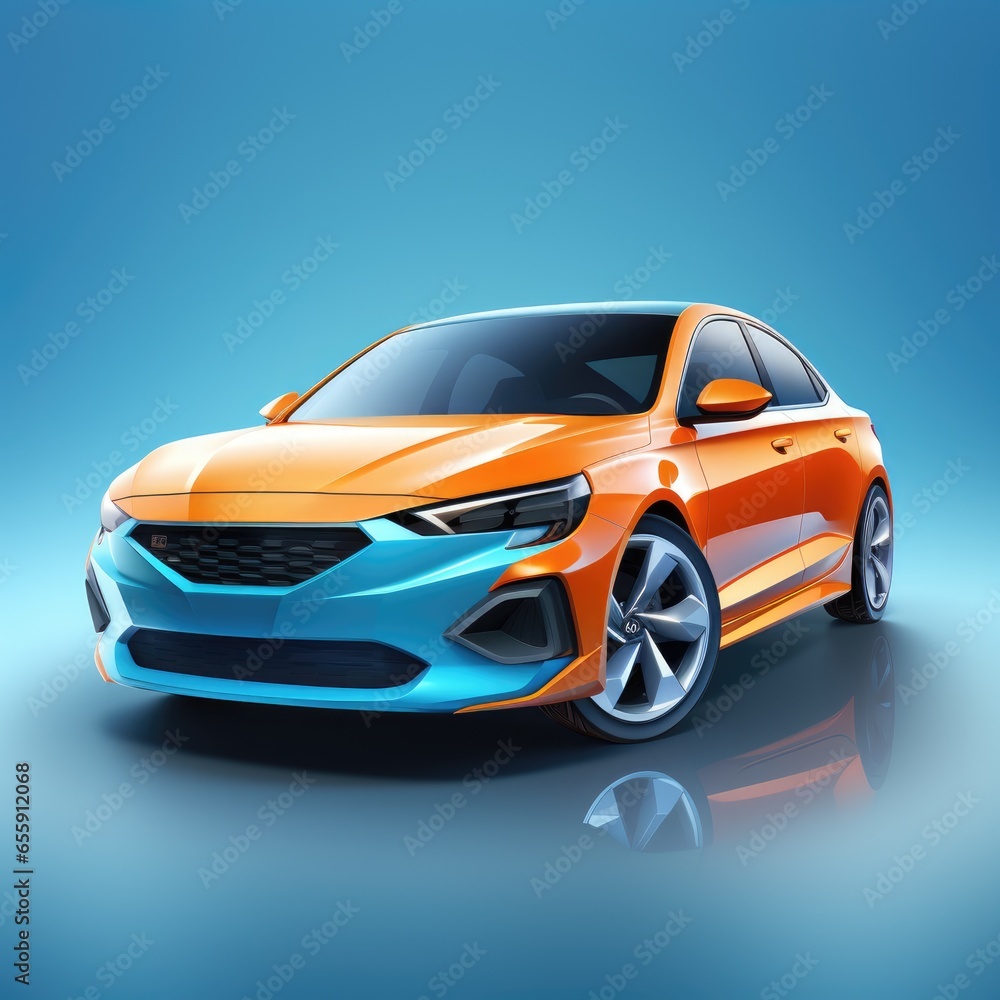 car 3D icon for web design in cartoon style, copy space, isolated background. Created characters and objects in 3D style for use in web site interface design