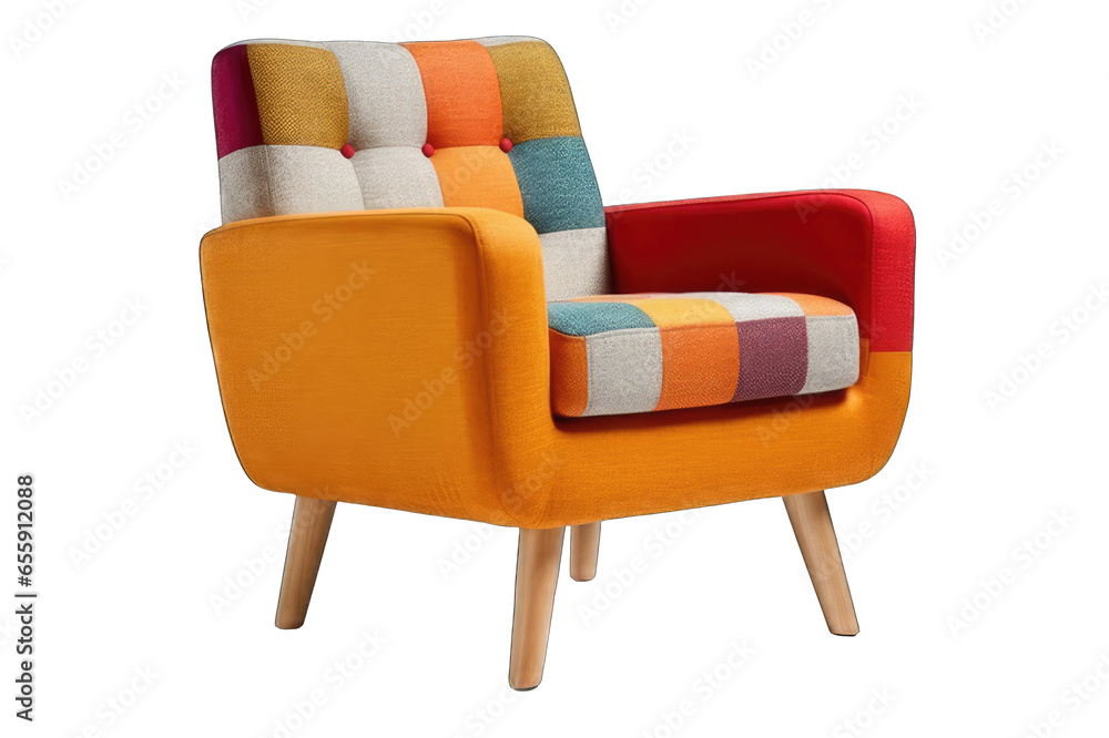 Mid-century modern accent chair sofa, transparent background, isolate die cut png file
