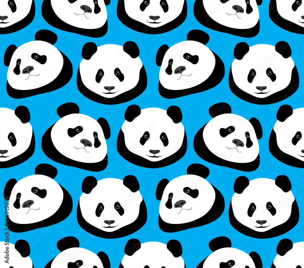 Panda bear on a bright blue background. Animal seamless pattern, print. Vector illustration Panda bear on a bright blue background. Animal seamless pattern, print. Vector illustration