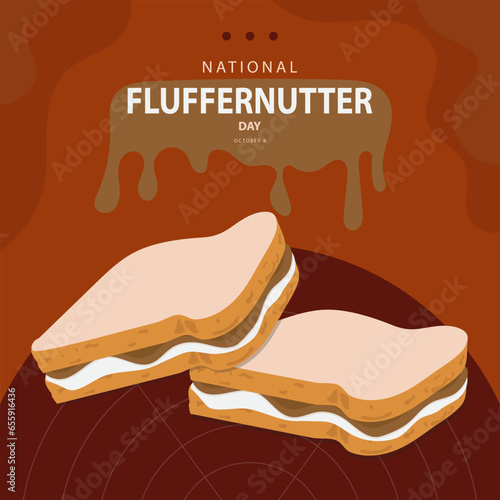 National Fluffernutter Day on october 8, with vector illustration two sandwich of peanut butter and Marshmallow fluff and text isolated on abstract background for celebrate National Fluffernutter Day. photo