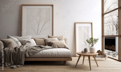 Scandinavian livingroom Background. Contemporary Interior Design. Generative AI © Colorful Graphics