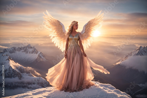 Angel s Ascent  Ice Mountain Majesty and Radiance at Sunset.