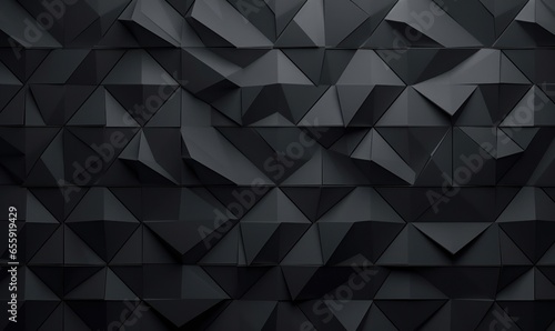 Polished  Semigloss Wall background with tiles. Triangular  tile Wallpaper with 3D  Black blocks. 3D Render  Generative AI