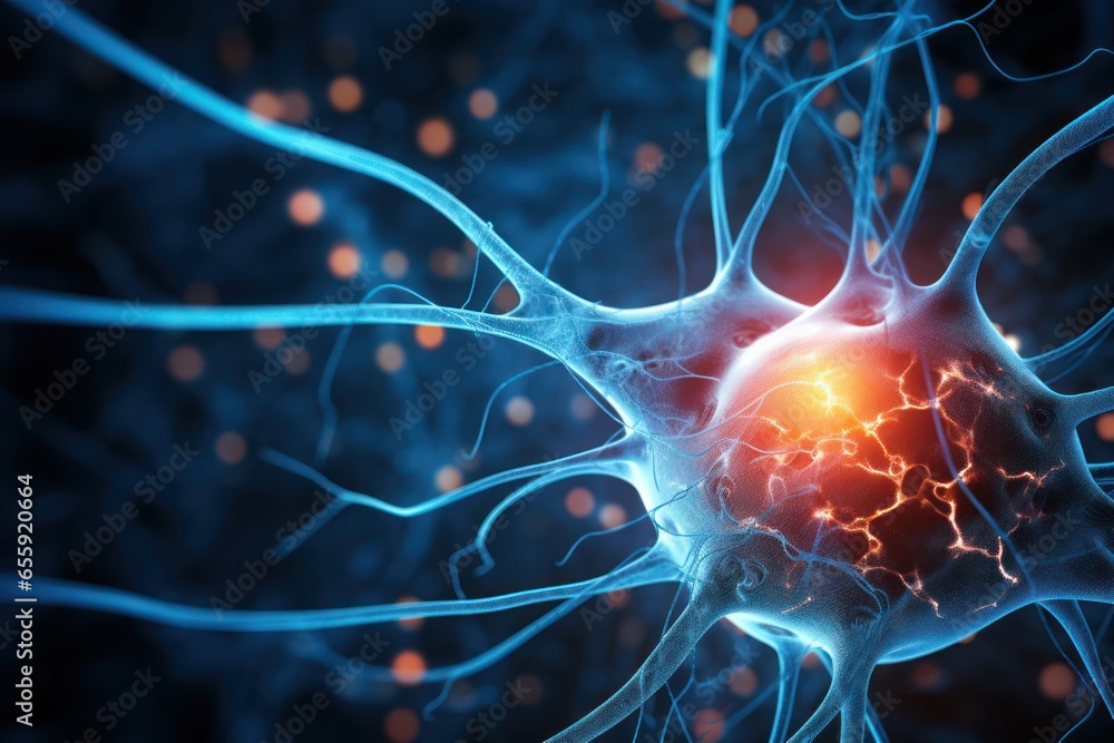close up view of a human brain neuron cell, ai tools generated image close up view of a human brain neuron cell, ai tools generated image
