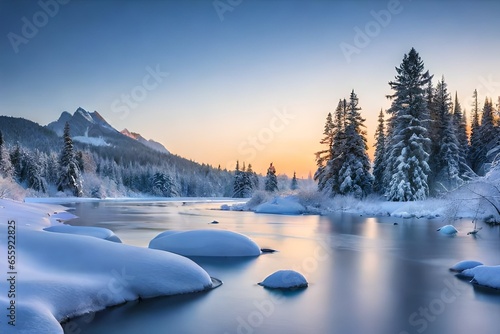 sunrise in the mountains in winter