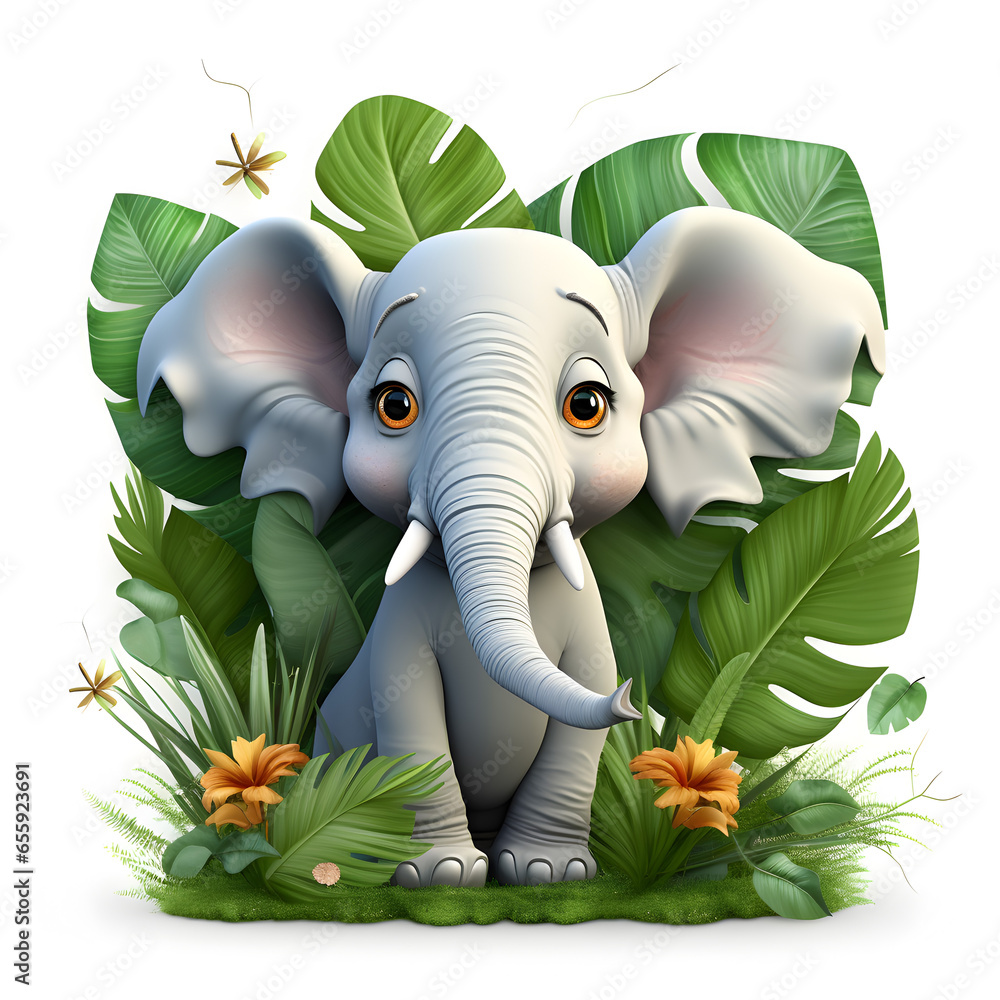 Cartoon 3d of elephant in the jungle isolated on white 