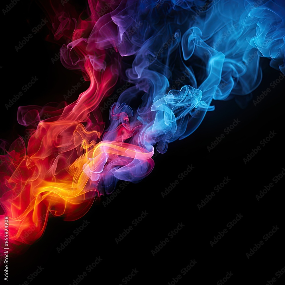 A directionless drift of colored smoke on a black background. AI generated illustration. A directionless drift of colored smoke on a black background. AI generated illustration.