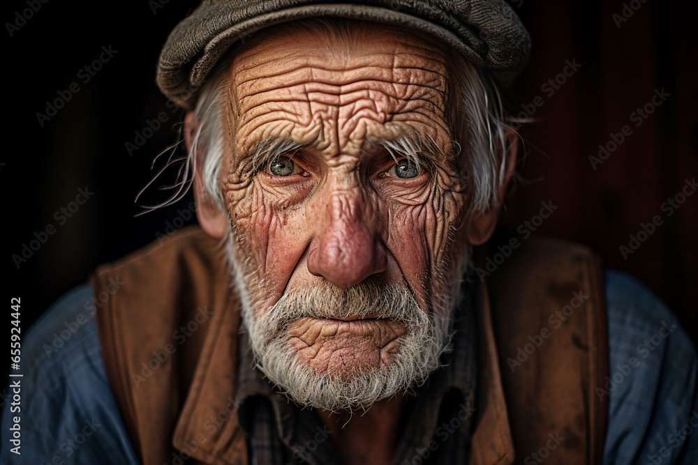 Close up photography of elderly poor sad depressed man with a wrinkled face generated ai modern technology Close up photography of elderly poor sad depressed man with a wrinkled face generated ai modern technology