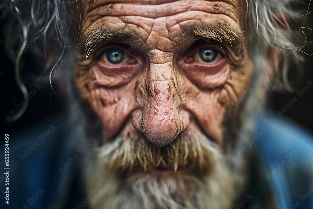 Close up generated ai picture of old elderly upset unhappy man with a wrinkled face living alone Close up generated ai picture of old elderly upset unhappy man with a wrinkled face living alone