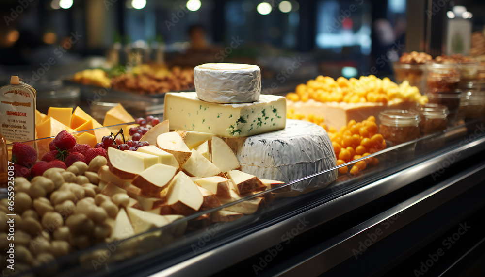 Recreation of differents types of cheeses display in a grocery store ...