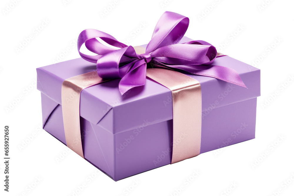 Purple Christmas gift box with golden ribbon, transparent PNG, isolated, AI generated Purple Christmas gift box with golden ribbon, transparent PNG, isolated, AI generated