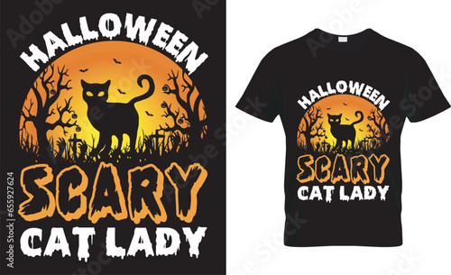  Halloween typrography vector t-shirt design. halloween scary cat lady