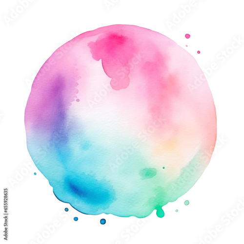 Colorful rainbow pastel watercolor drop on paper texture, ink paint splash stain isolated transparent design element, color powder splatters spot AI generated