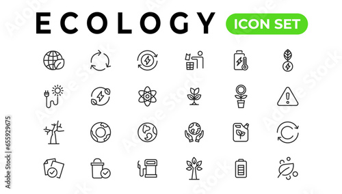 Ecology line icons set. Renewable energy outline icons collection. Solar panel, recycle, eco, bio, power, water - stock vecto