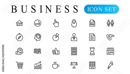 Business and Finance web icons in line style. Money, bank, contact, infographic. Icon collection. Vector illustration