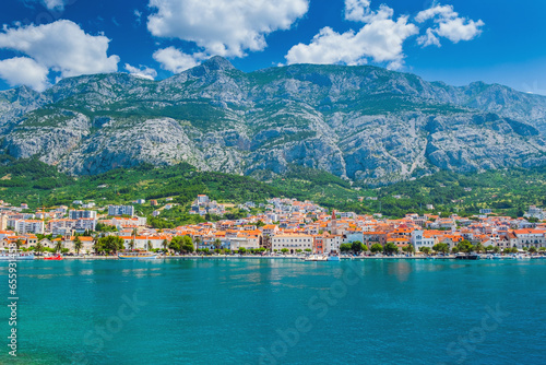 Town of Makarska and Biokovo mountain in Dalmatia  Croatia