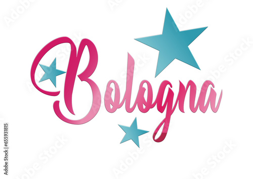 Bologna -city ​​name -word - Vector Graphics with stars - blue and pink color -ideal for websites, presentations, greetings, banners, cards, t-shirt, sweatshirt, prints, mug, Sublimation, Cricut
