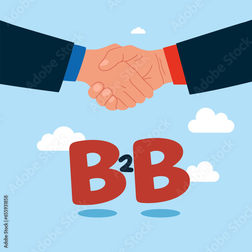 Handshake to agree business deal on alphabet B2B. B2B business to business marketing. Vector illustration