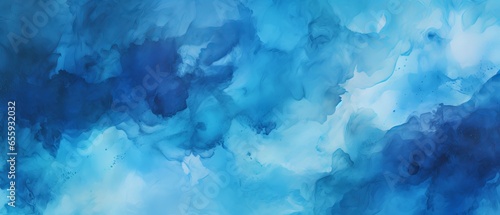 Gradient Deep Blue Watercolor Background with Liquid Fluid Grunge Texture - Abstract Art for Banner, Poster, or Wallpaper Design