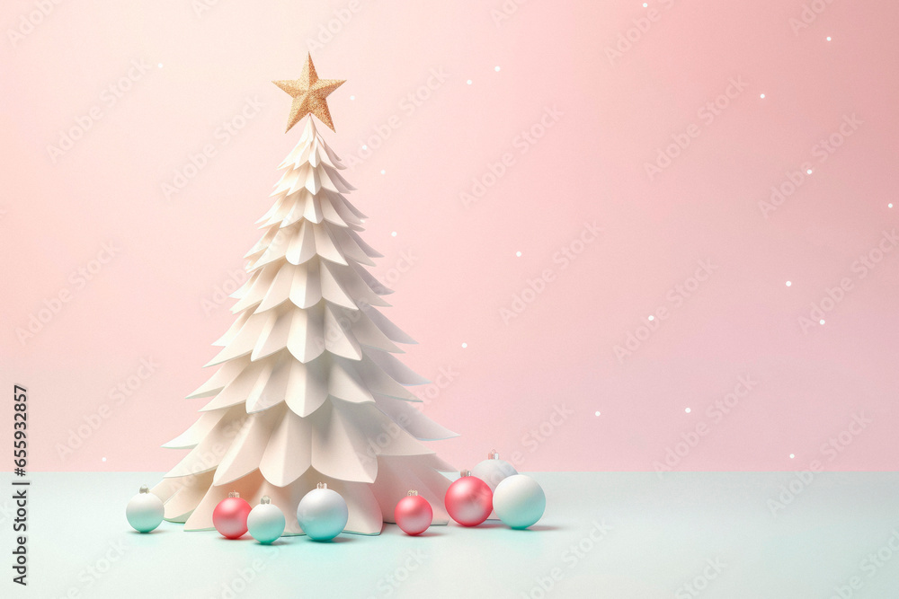 Christmas Elegance with Simplicity. A White Paper Tree on a Pastel Background Evokes the Essence of Christmas in a Minimalist and Creative Display. Holiday Craft AI Generative.
Christmas Elegance with Simplicity. A White Paper Tree on a Pastel Background Evokes the Essence of Christmas in a Minimalist and Creative Display. Holiday Craft AI Generative.