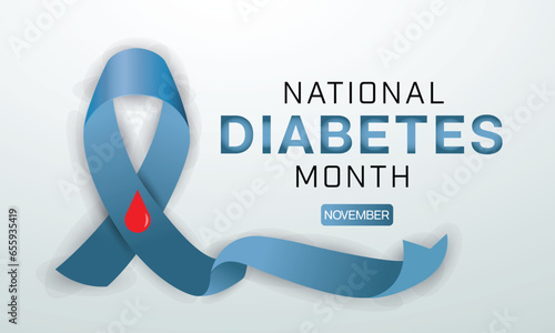 National Diabetes Month design with light blue ribbon. Vector illustration