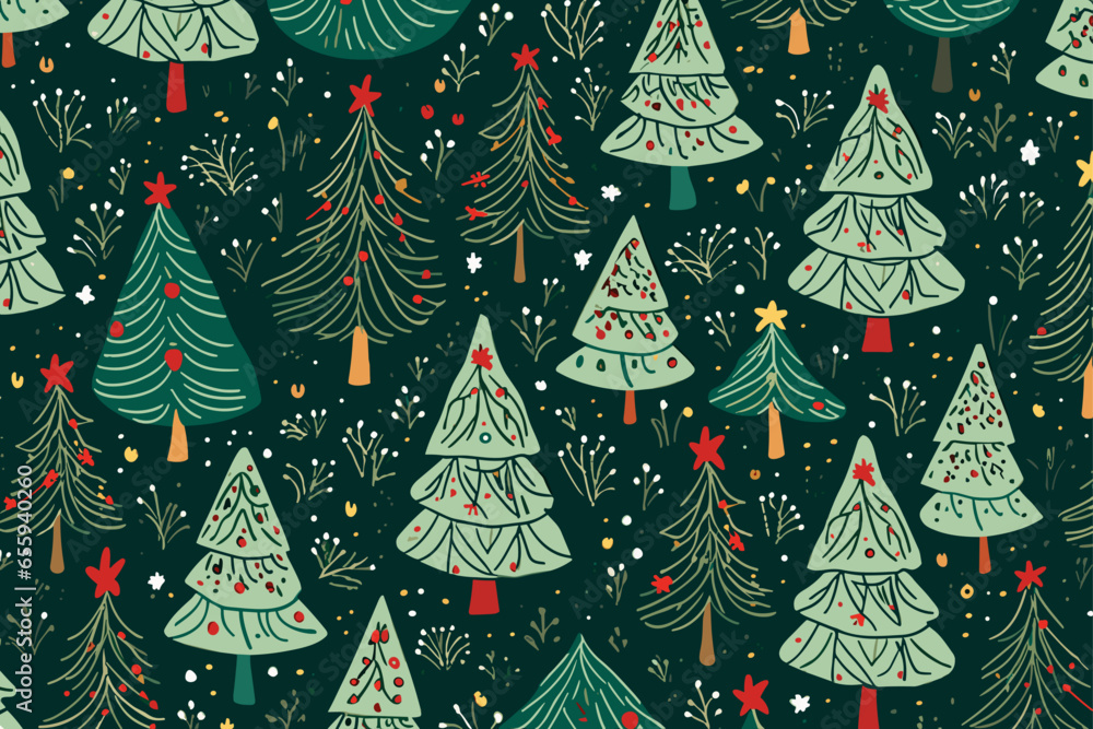 Christmas floral seamless pattern. Good for fashion fabrics, children’s clothing, T-shirts, postcards, email header, wallpaper, banner, events, covers, advertising, and more.