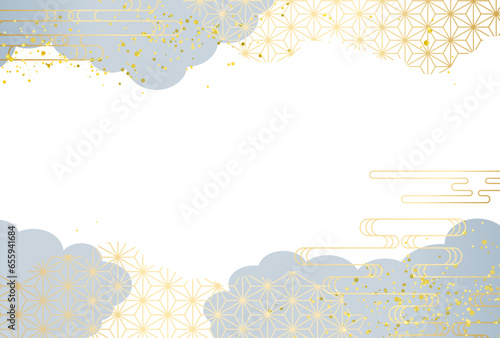 冬　和柄　高級感・青・金・雲　背景