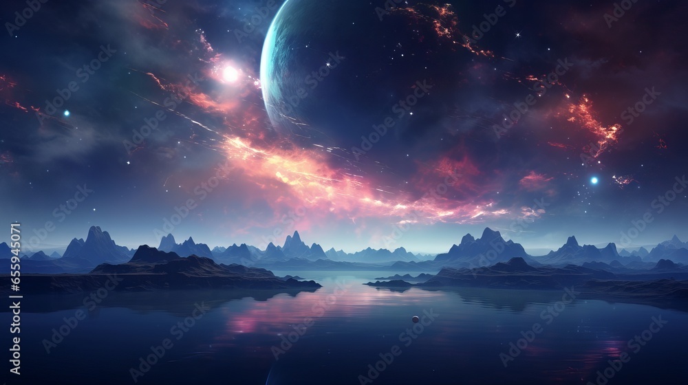 Beautiful space background: a colorful and starry view of the galaxy and the planets Beautiful space background: a colorful and starry view of the galaxy and the planets