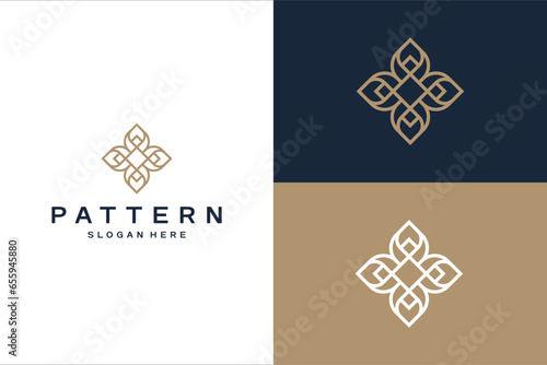 Simple Golden Beauty Floral Flower Pattern Motif Elegant Luxury Gold logo design 