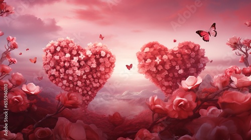 Romantic valentine’s day zoom background - aesthetic heart patterns in vibrant colors for virtual celebrations and online dates photo