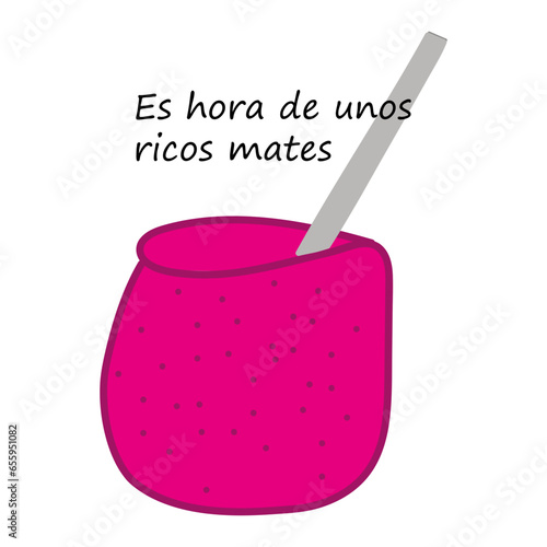 Ilustración Mate con Frase Es hora de unos ricos mates. Icono mate