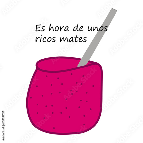 Ilustración Mate con Frase Es hora de unos ricos mates. Icono mate