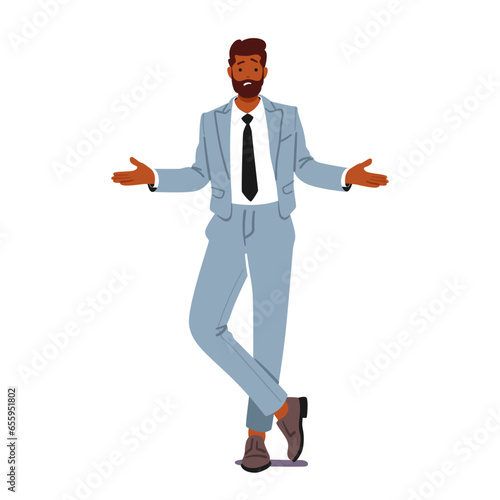Befuddled Black Businessman Character, Shoulders Raised In Perplexity, Embodies The Complexities Of Business Decisions
