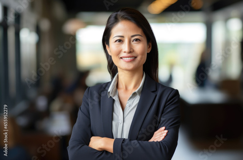 Happy smiling asian businesswoman looking at camera. Made with AI generation