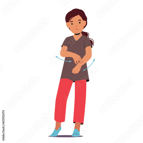 Little Girl with Repetitive Movements and Speaking Patterns as Symptom of Autism Disease. Child Character with Disorder