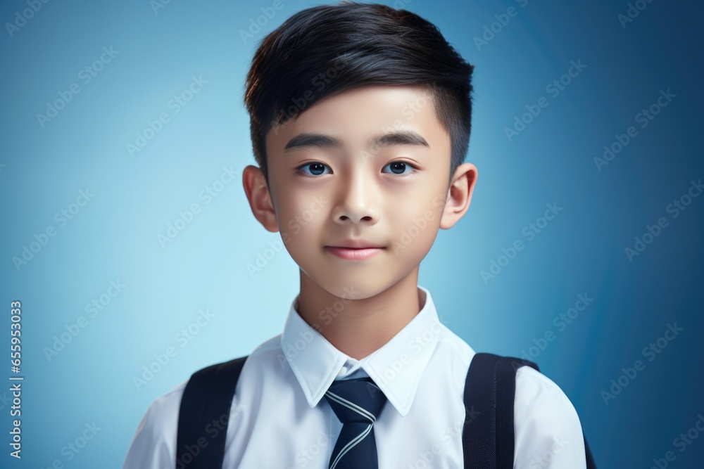 Happy School pupil, Asian boy on isolated on studio background with copy space, back to school Happy School pupil, Asian boy on isolated on studio background with copy space, back to school