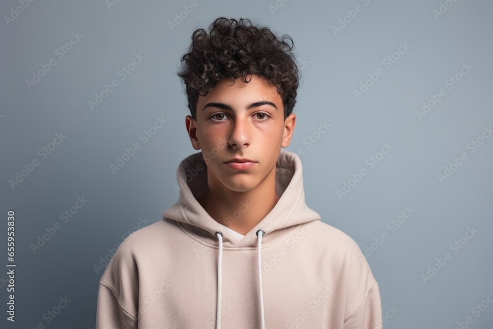 Obraz premium Portrait of a happy teenage boy student on isolated on studio background with copy space, back to school