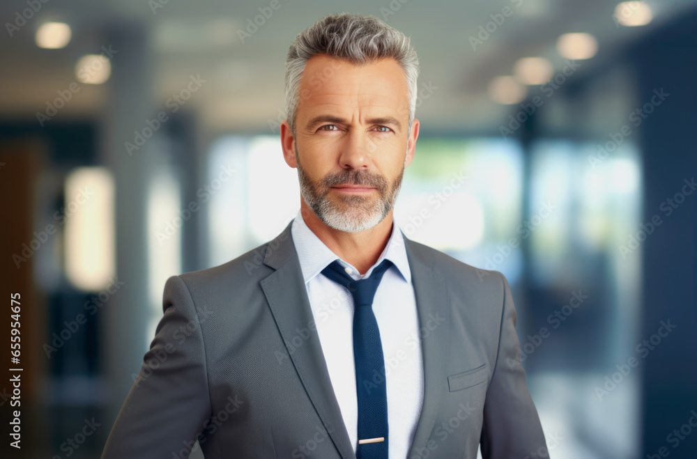Close up portrait of a smiling businessman standing outdoors in city. Generated with AI Close up portrait of a smiling businessman standing outdoors in city. Generated with AI