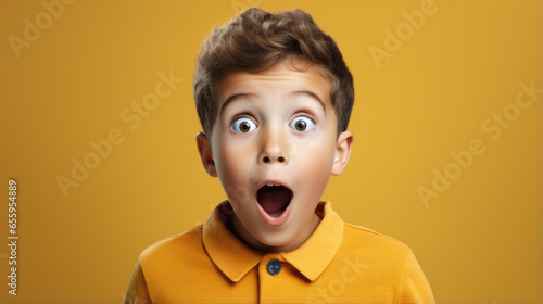 Wow boy, surprised amazed child, promotion sale advertisement concept 