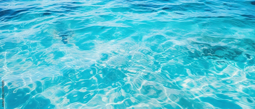 Closeup of Turquoise Blue Water Surface in a Mediterranean Lagoon Bay. Natural Environment and Background of Crystal Clear Ocean Water as a Swimming Pool