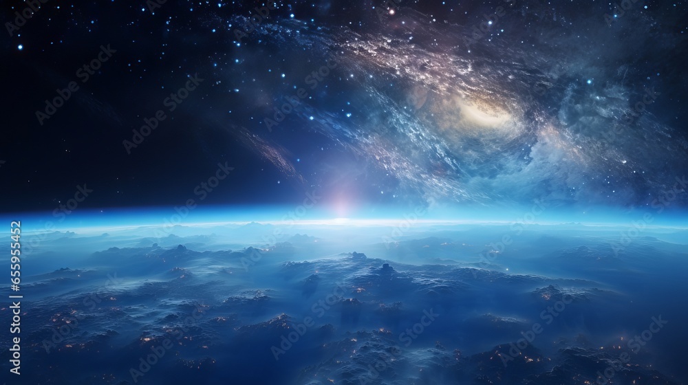 Fototapeta premium Planet earth on starry space: a cinematic scene of the globe and the universe