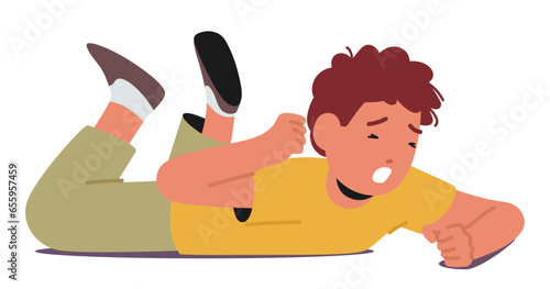 Young Boy, Exhibiting Hysterics, Displaying Symptoms Of Autism, Such As Intense Emotional Reactions, Vector Illustration