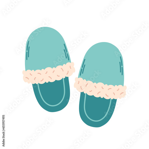 Cozy home slippers. Shoes for home. Vector illustration in flat style