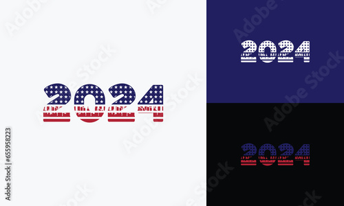 Happy new year 2024 design. With colorful truncated number illustrations. Premium vector design for poster, banner, greeting and new year 2024 celebration.