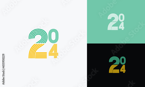 Happy new year 2024 design. With colorful truncated number illustrations. Premium vector design for poster, banner, greeting and new year 2024 celebration.