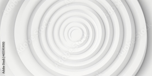 Concentric random rotated white ring or circle segments background wallpaper banner flat lay top view from above, Generative AI