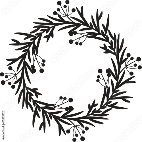 vector christmas holiday winter wreath with berries and pine twigs