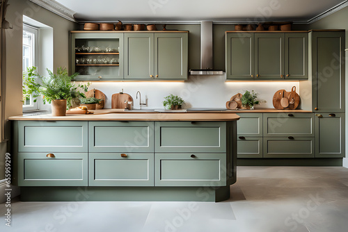 Kitchen decor, interior design and house improvement, bespoke sage green kitchen cabinets, countertop