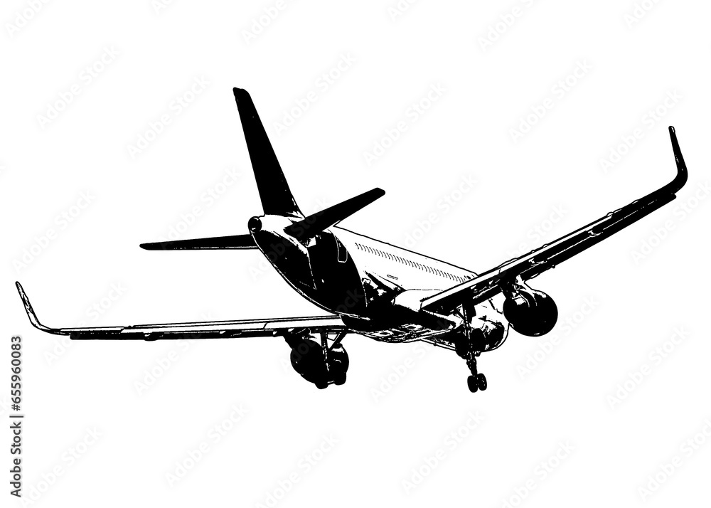 Commercial plane flying back view isolated graphic Commercial plane flying back view isolated graphic